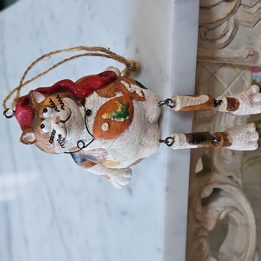Christmas Tree Ornament Cat With Fish and Dangling Legs